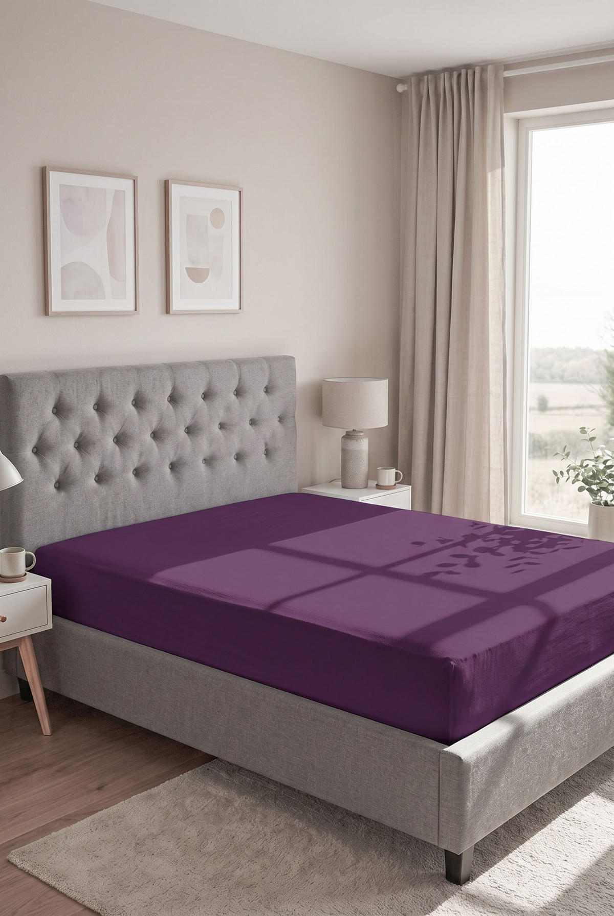 SPANNBETTTUCH Basic Jersey dunkel violett, 140x200 cm - 160x200 cm - Violett, Textil (160/200cm) - biberna