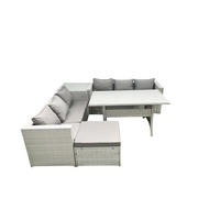 GARTENMÖBEL SET mit Esstisch,Beistelltisch Polyrattan Hellgrau 7-Sitzer - Hellgrau/Grau, Glas/Kunststoff - Fimous