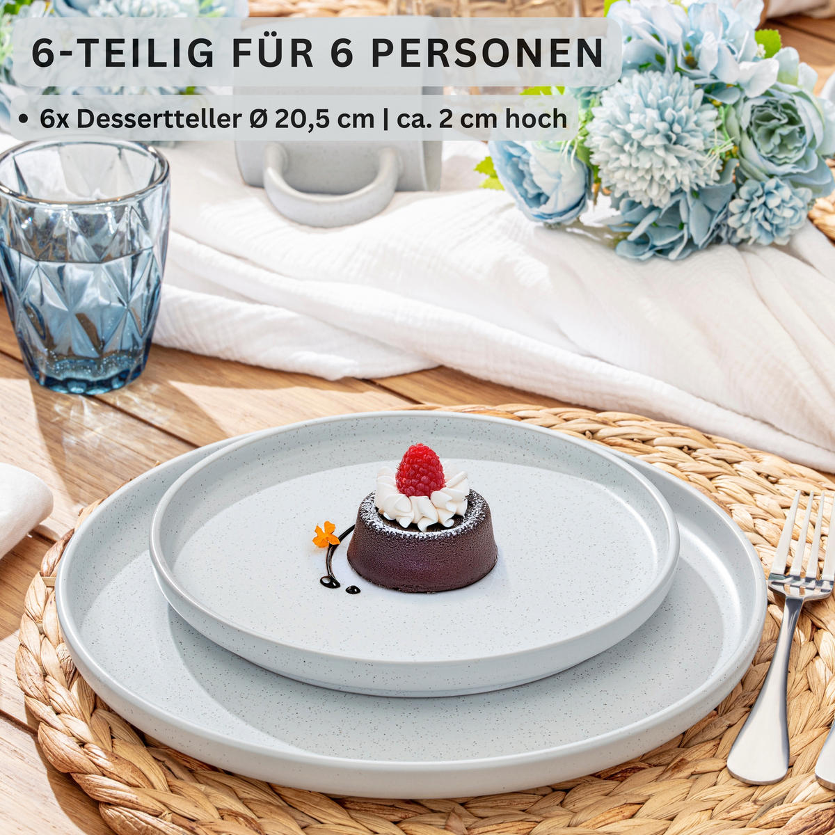 DESSERTTELLER LEEDS FROST - 6 teilig aus Steingut - Weiß, Stein (20.5cm) - Sänger