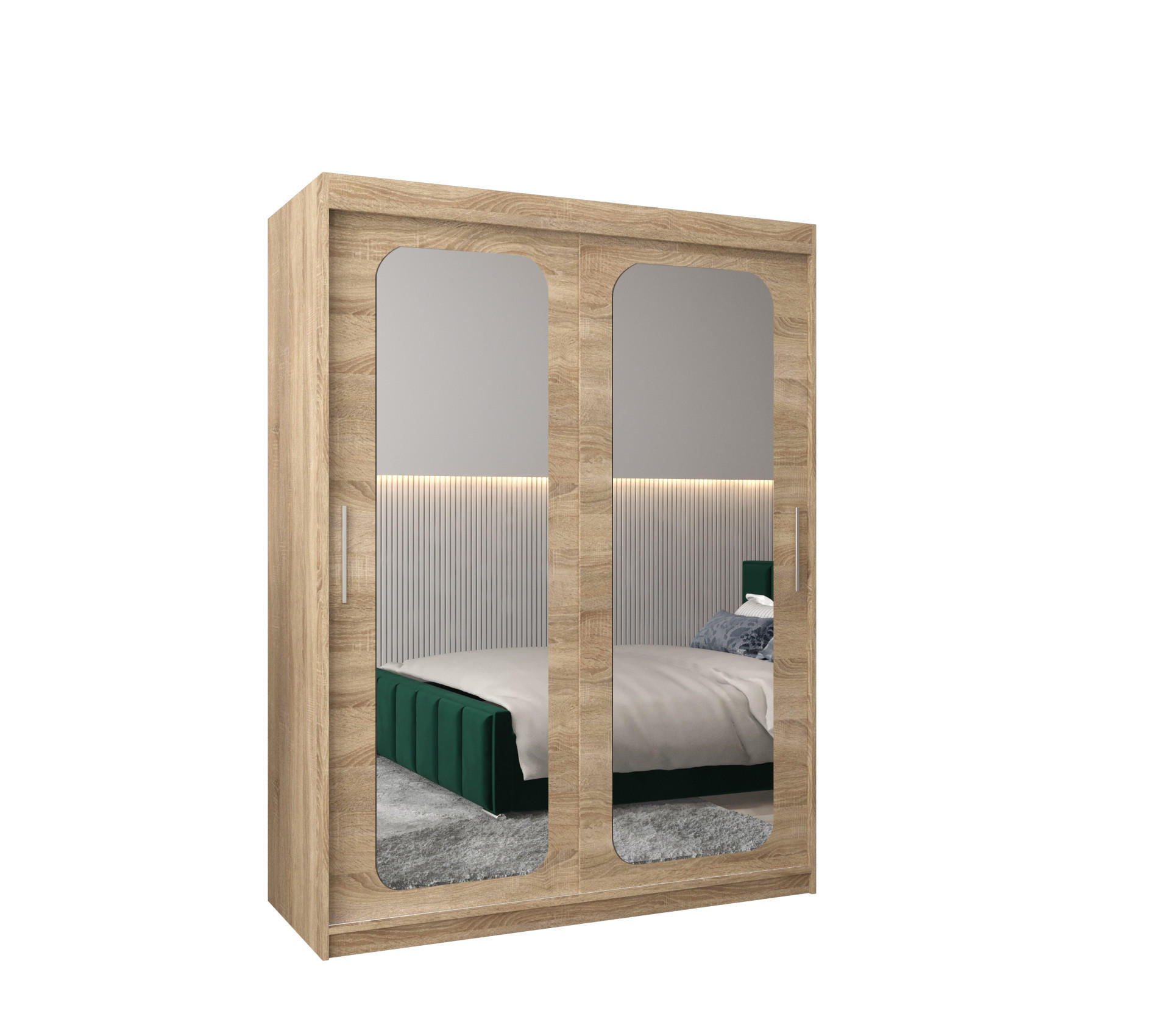 MÖBEL KRYSPOL SCHWEBETÜRENSCHRANK Sonoma Eiche 150cm × 62cm × 200cm