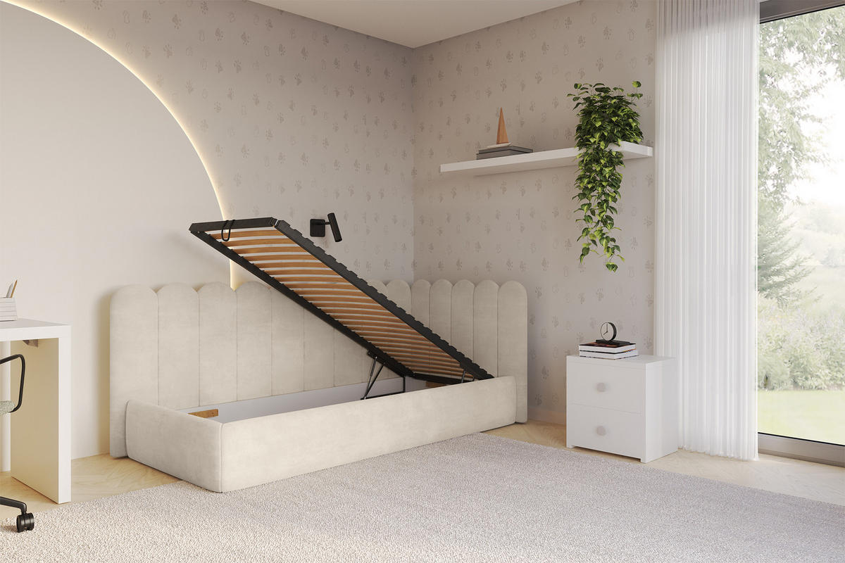 EINZELLBETT Jugendbett mit Bettkasten, Links - ARTY 80x200 Beige - Beige, Holzwerkstoff/Textil (80/200cm) - ALTDECOR