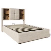 POLSTERBETT 90×200 cm aus Leinen-Stoff mit kabelloser Ladefunktion und Matratze, natur - Naturfarben, Textil (90/200cm) - Luhomfu