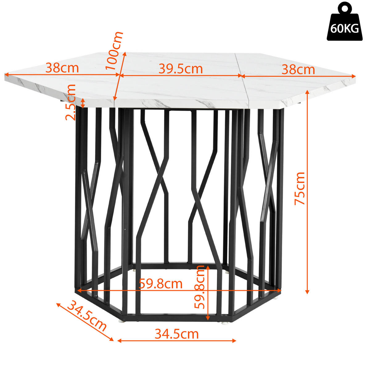 JÍDELNÍ stůl z MDF a oceli, 115,5/100/75 cm bílá/černá - černá, kompozitní dřevo (115.5/100/75cm) - BEAOK