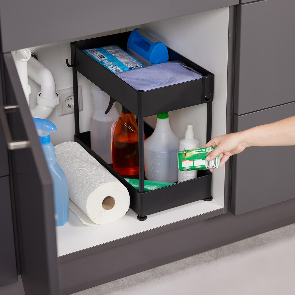 POLIČKA pod drezom - čierna, kov/plast (22/42.5/40cm) - Relaxdays