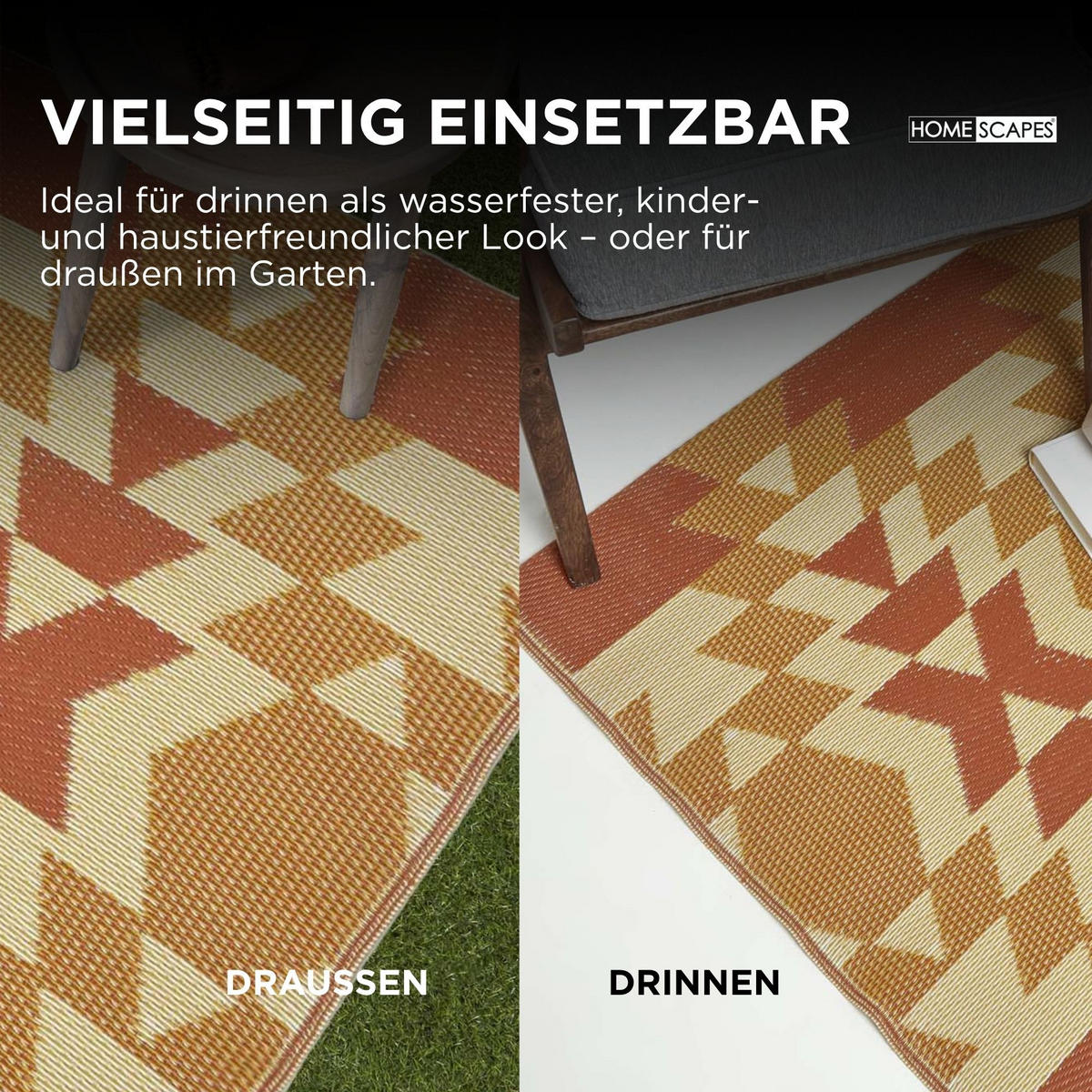 OUTDOORTEPPICH Anya mit Ethno-Muster 180/270 cm - Orange, Kunststoff (180/270cm) - Homescapes