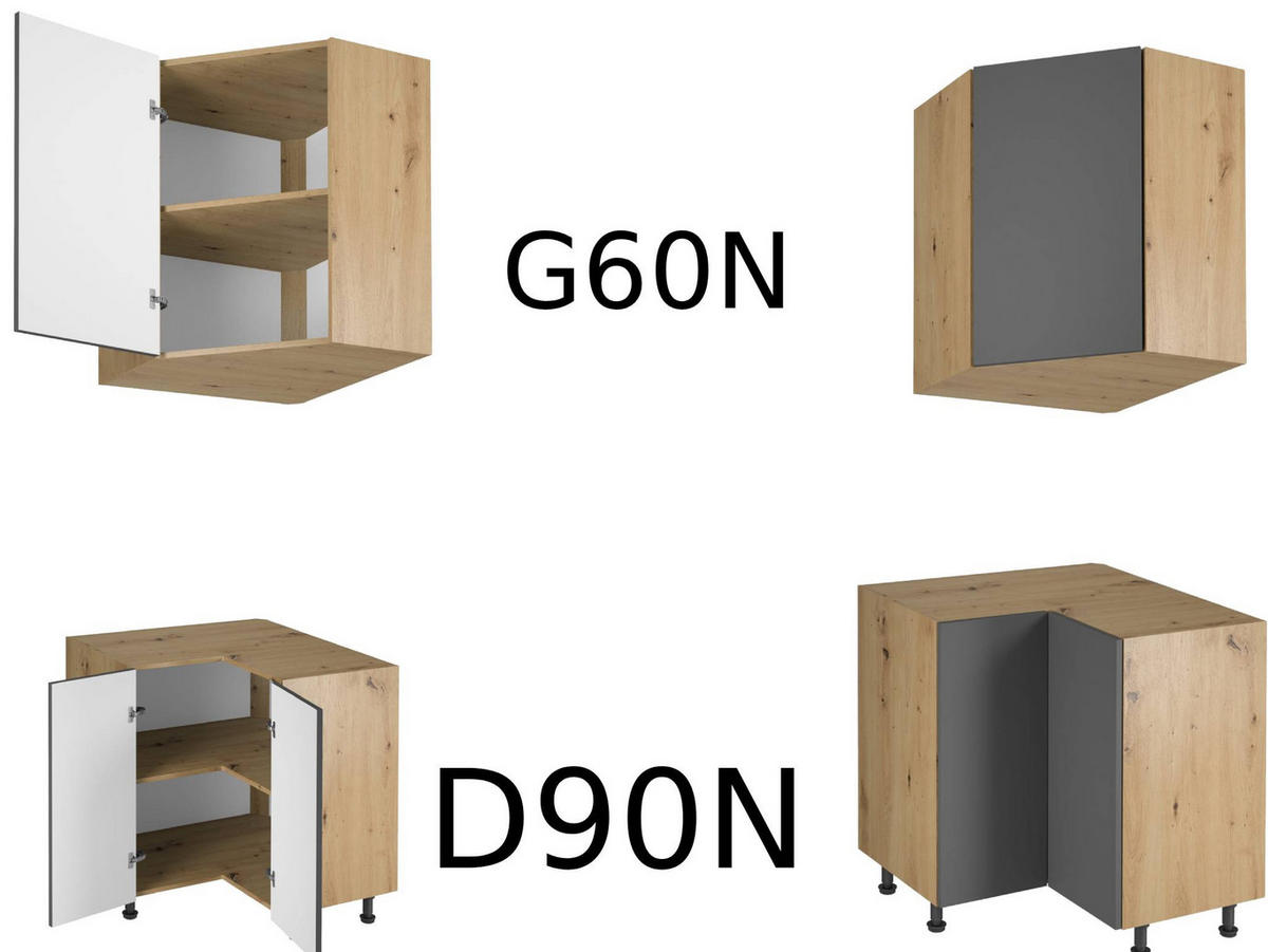 WINKELKÜCHE 360cm x 200cm- Langen KL10-M360 - in Grau/Matt - Grau, Holz/Metall (560/248/58cm)