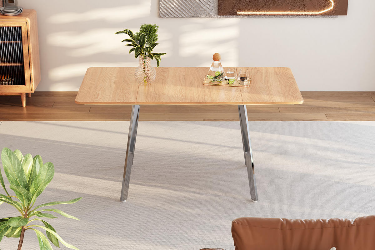 ESSTISCH Holzeffekt 140/80/75 cm - Braun, Holzwerkstoff/Metall (140/80/75cm) - Urban Meuble