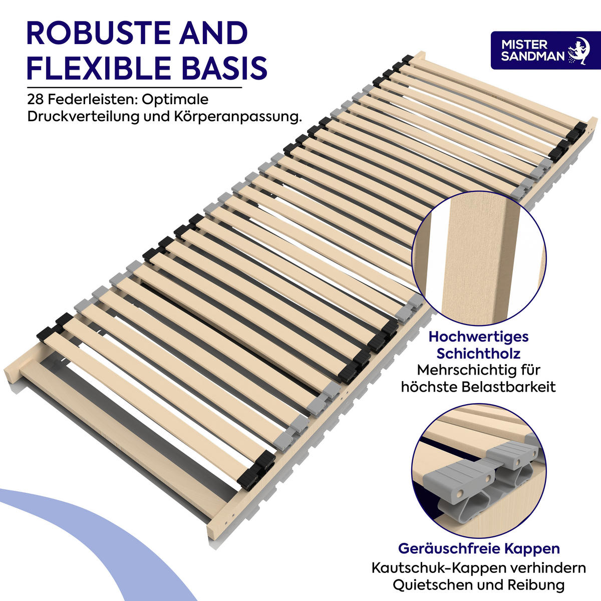 LATTENROST 140x200 cm Dream Base, 7-Zonen, Birke - Eschefarben, Holz (140/200cm) - Mister Sandman