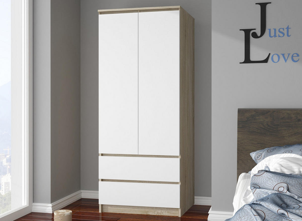 KLEIDERSCHRANK Eiche Sonoma, Weiß 180/90/51 - Weiß/Sonoma Eiche, Holzwerkstoff (90/180/51cm) - RAUMHIRSCH FURNITURE