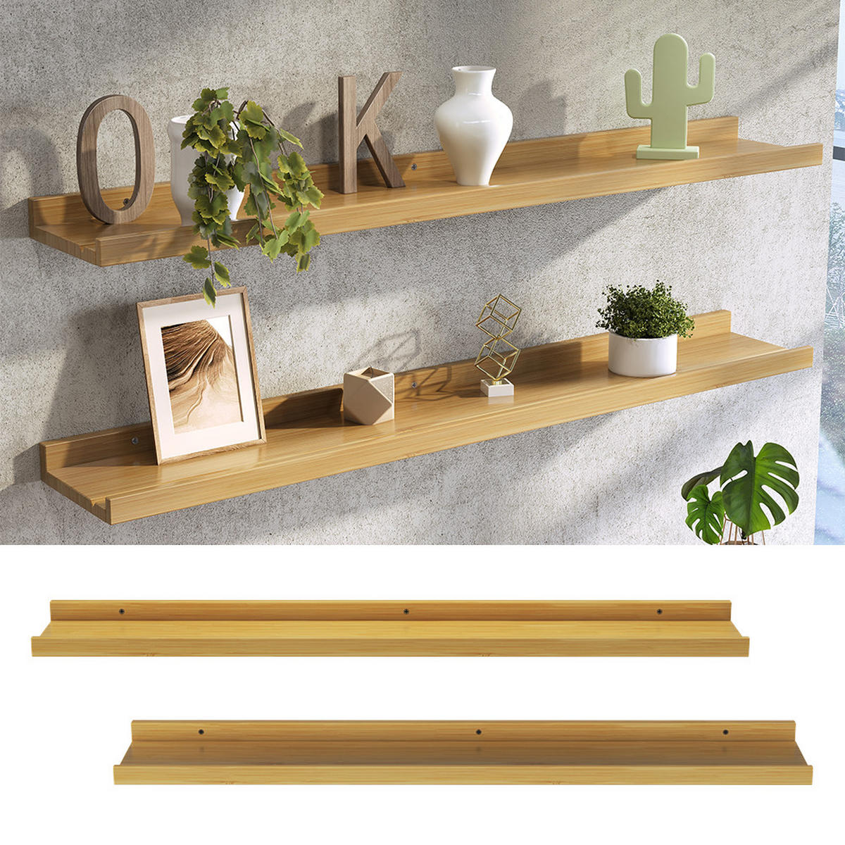 WANDREGAL Linus Naturholz 90 x 4 cm 2er Set - Eichefarben, Holzwerkstoff (90/4/15cm) - Vicco