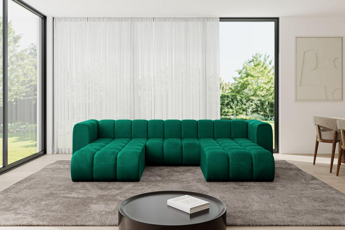 WOHNLANDSCHAFT modulares Sofa Joren-U1 - 319x177x70 cm Grün - Dunkelgrün, Holzwerkstoff/Textil (319/70/177cm) - ALTDECOR