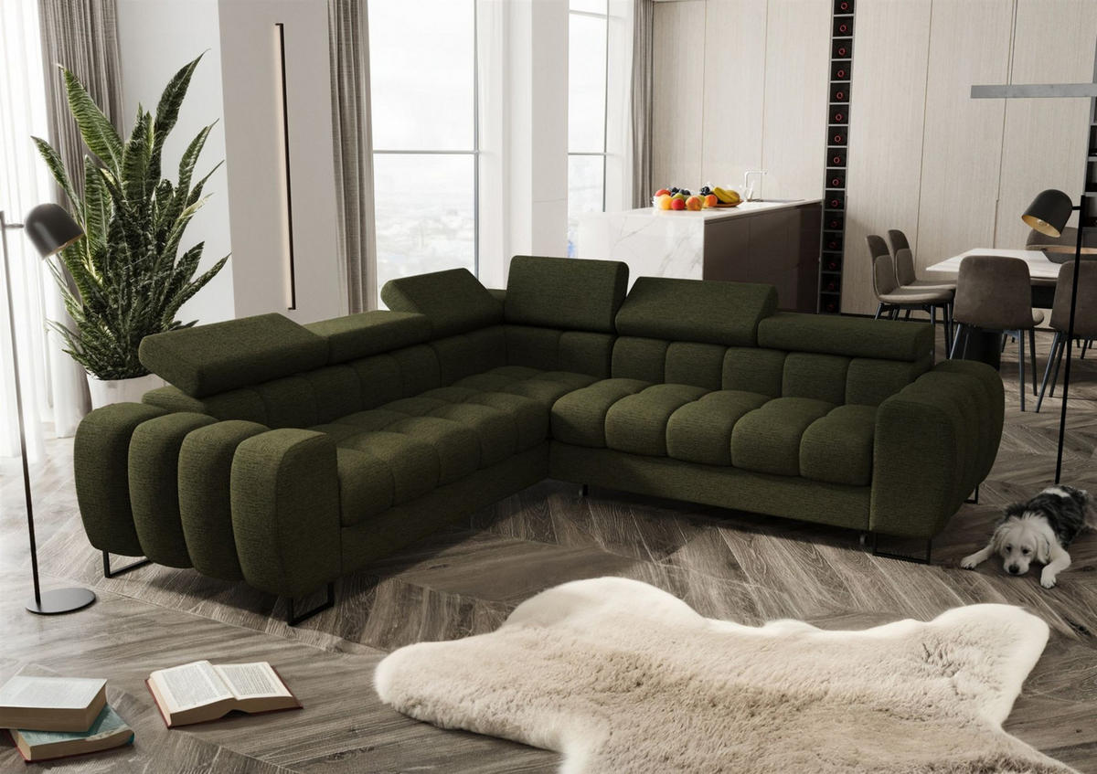 ECKSOFA Bastien Mit Schlaffunktion - Grün, Holzwerkstoff/Textil (260/260cm) - Fun Möbel