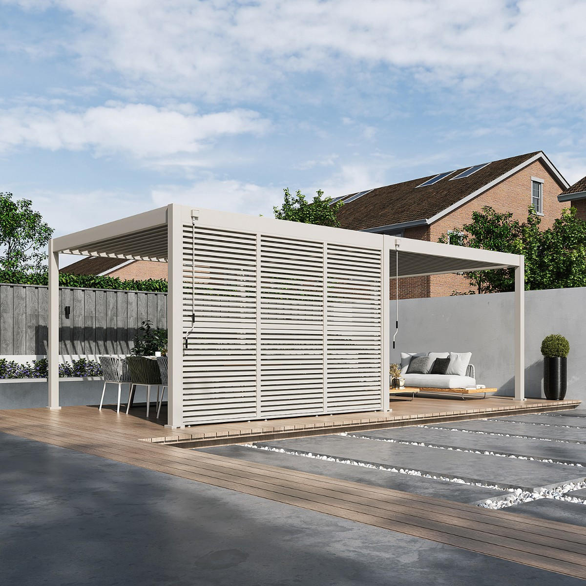 LAMELLENWAND für Pergola horizontal 113 cm drehbare Lamellen aus Aluminium Ivory Sand - Beige, Metall (113/235/6cm) - WEIDE