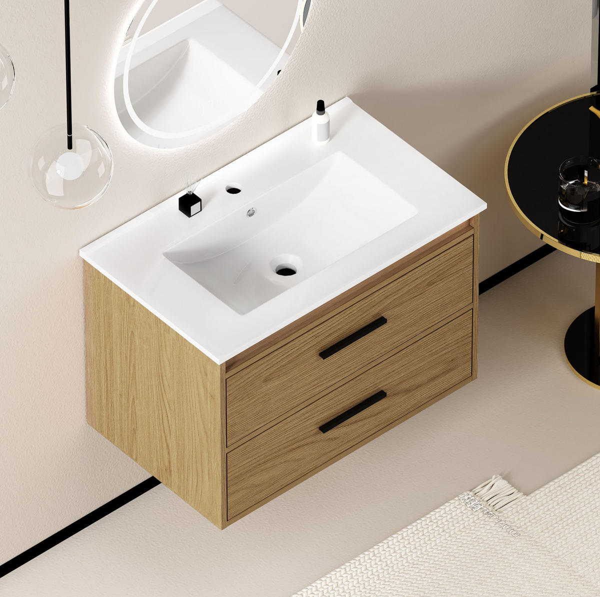 BADEZIMMERSCHRANK 75 cm Hell Eiche mit 2 Schubladen - Eichefarben, Holzwerkstoff (46.5/52/76cm) - Beauniv