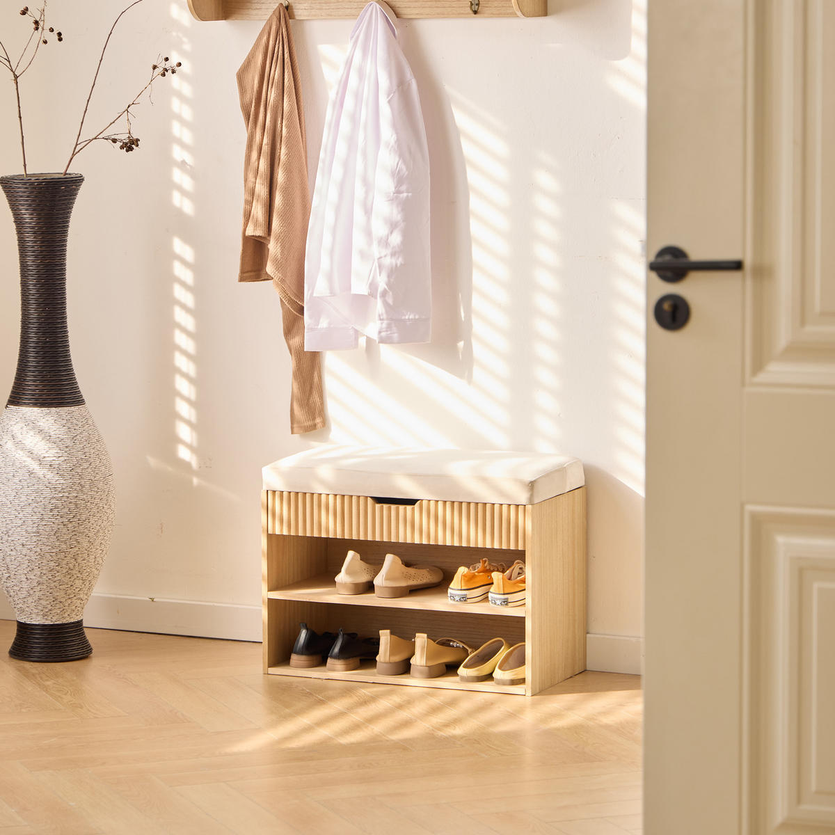 SCHUHBANK Holz Beige - Beige, Holz (60/44/30cm) - Nordlys