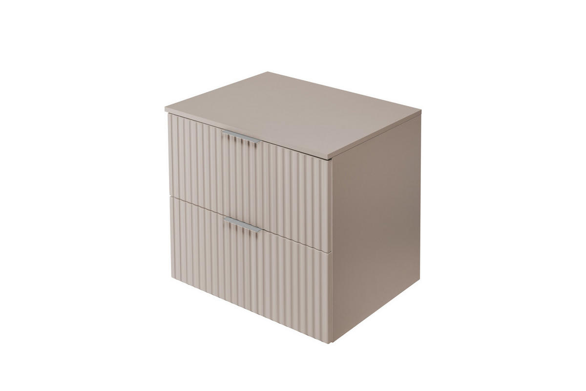 WASCHBECKUNTERSCHRANK, Kaschmir, 60 x 57 x 46 cm, silberner Griff + Arbeitsplatte - Beige/Silberfarben, Holzwerkstoff (60/57/46cm) - 3XE LIVING