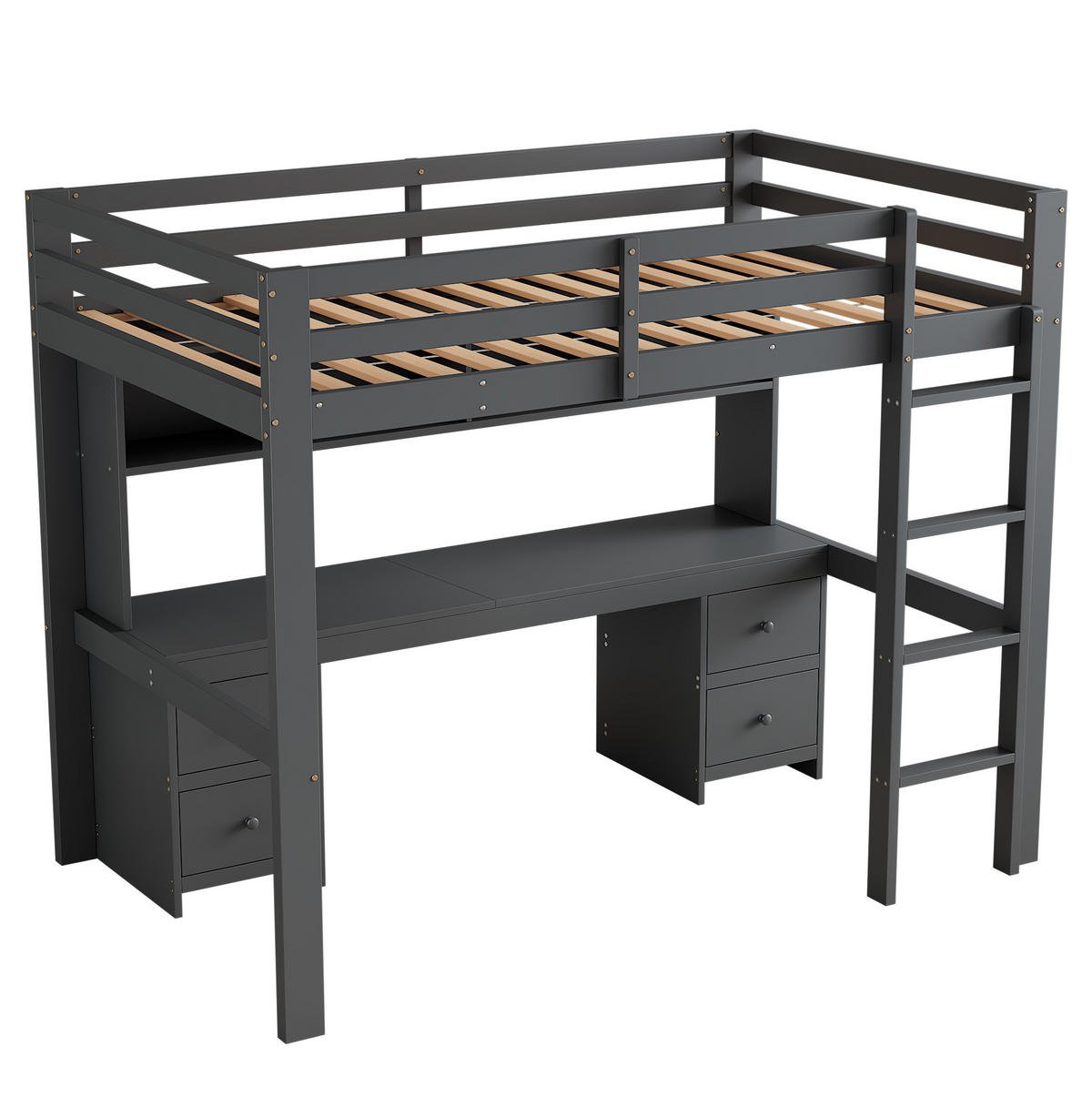 HOCHBETT mit Schreibtisch und Stauraum 90x200 cm Grau - Grau, Holzwerkstoff (90/200cm) - Beauniv