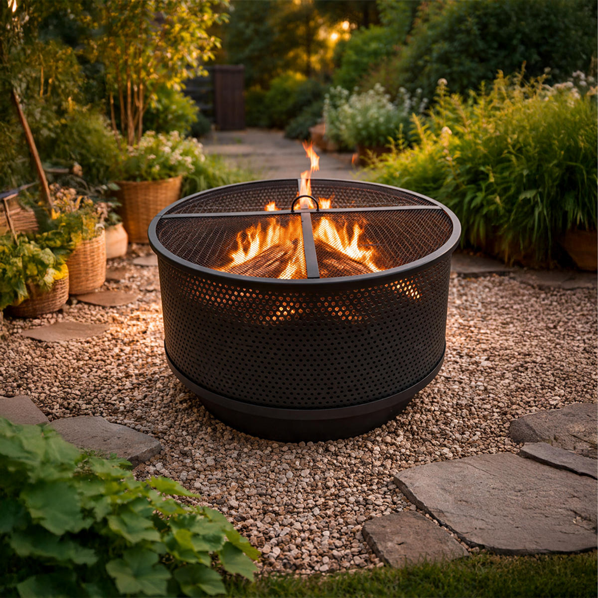 FEUERSCHALE - Schwarz, Metall (61/38/61cm) - Relaxdays