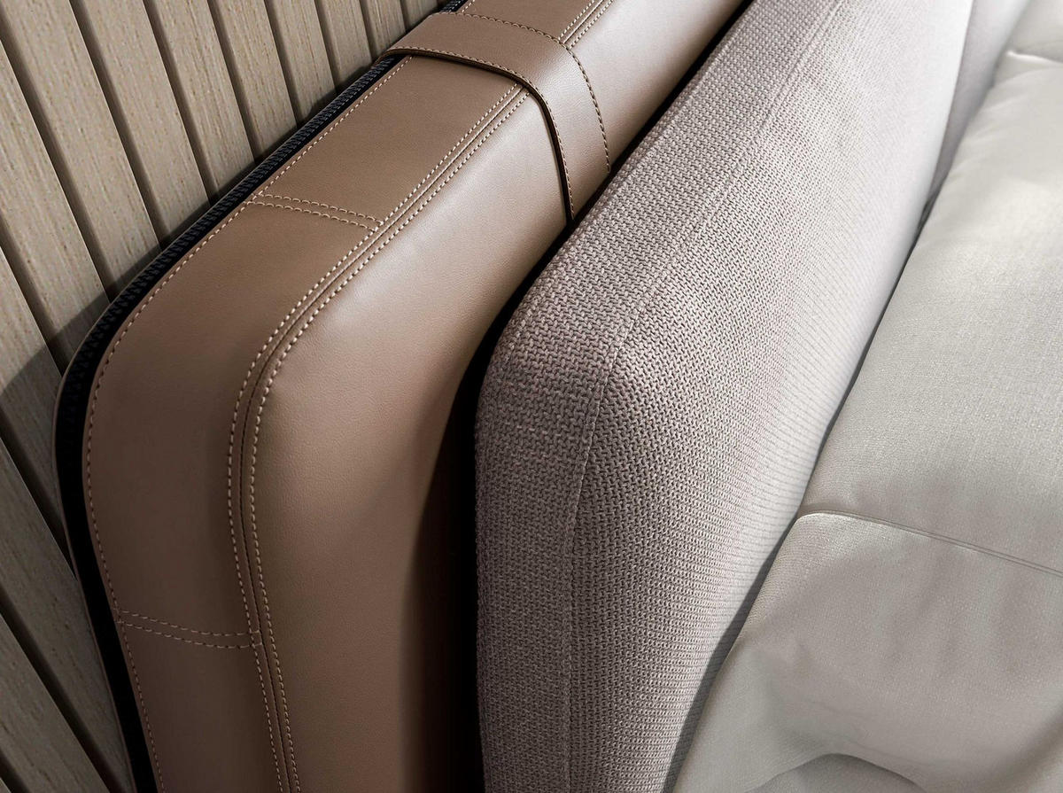 BETT Bett aus nerzfarbenem Kunstleder und grauem Stoff 217/222/100 cm - Taupe/Edelstahlfarben, Leder (180/200cm) - ANGEL CERDA