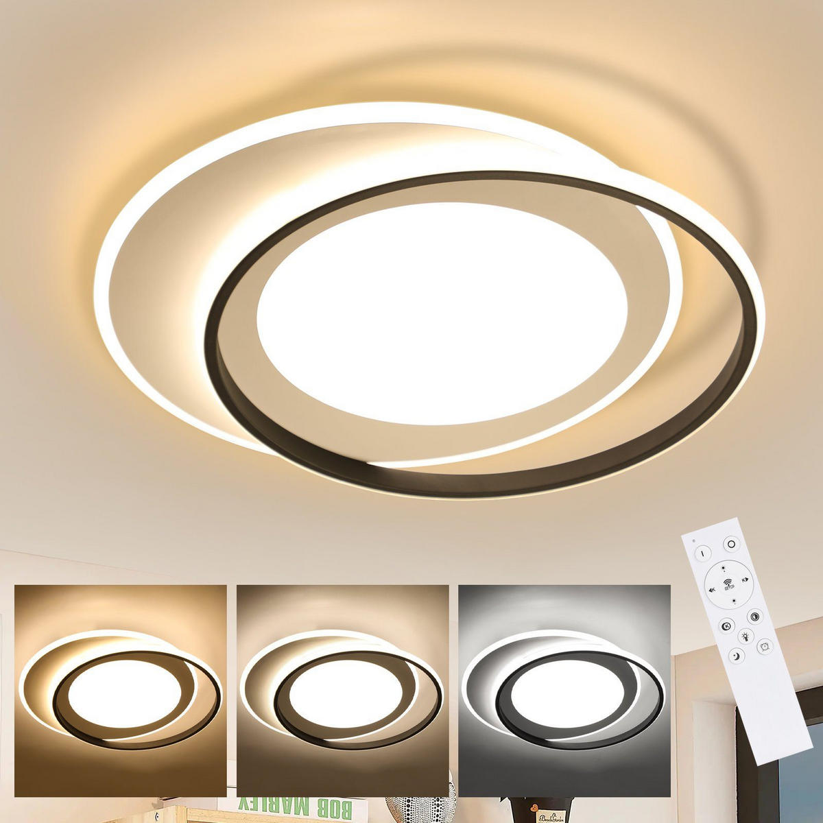 LED-DECKENLEUCHTE Sonnensystem 48.5/47.5/7 cm - Schwarz/Weiß, Kunststoff (48.5/47.5/7cm) - Nettlife