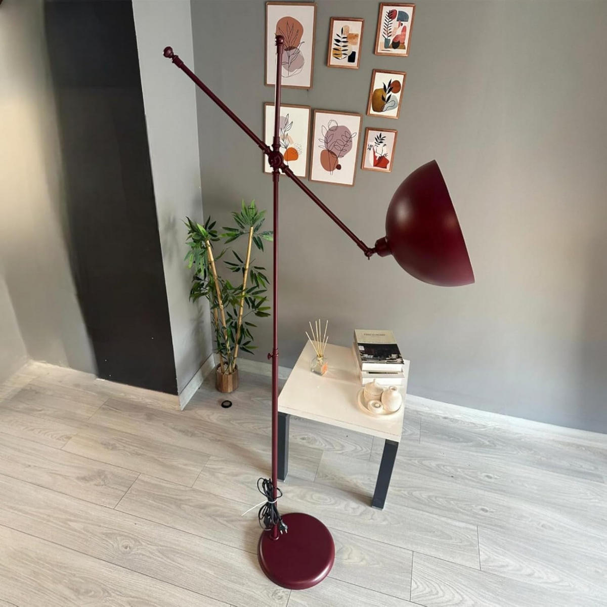 STEHLAMPE Stelan aus Metall mit E27, verstellbarer Lampenschirm - Bordeaux, Metall (37/37/171cm) - Bamyum