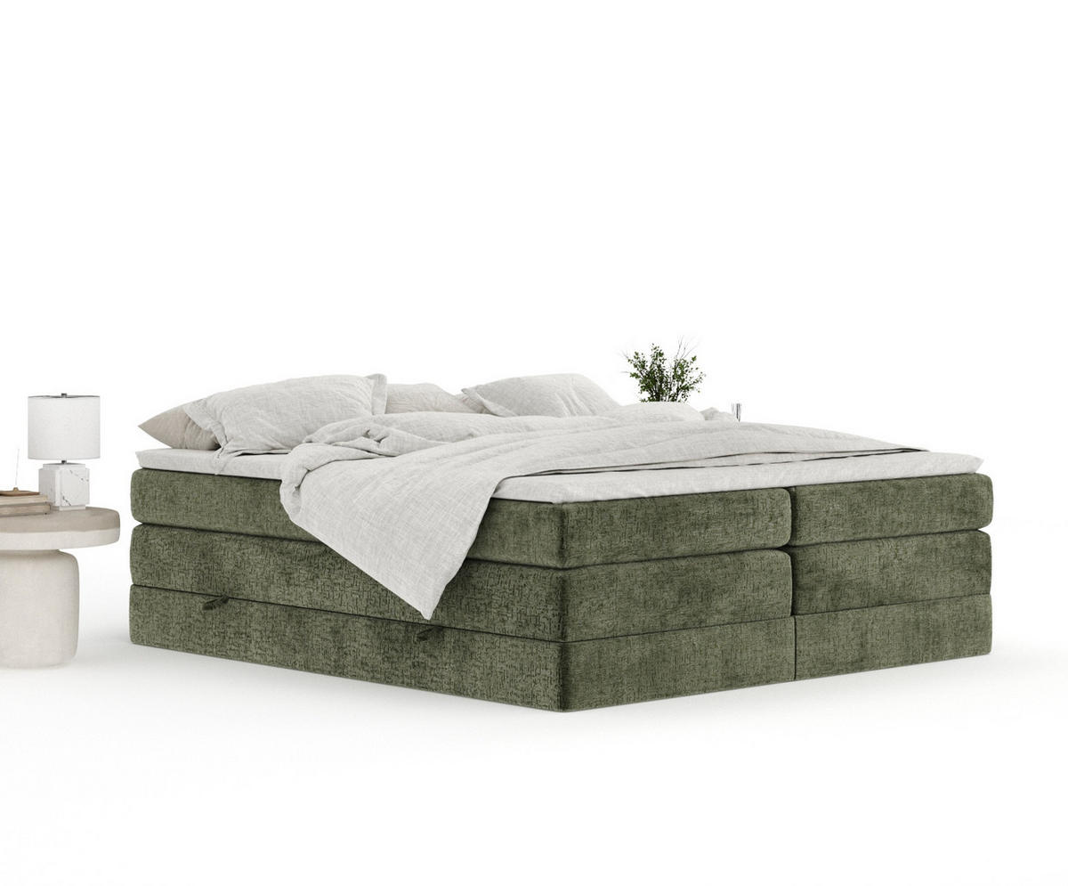 BOXSPRINGBETT Juniper Olivenfarbe 200/200 cm - Schwarz/Olivgrün, Holz/Holzwerkstoff (200/200cm) - Maison de Reve