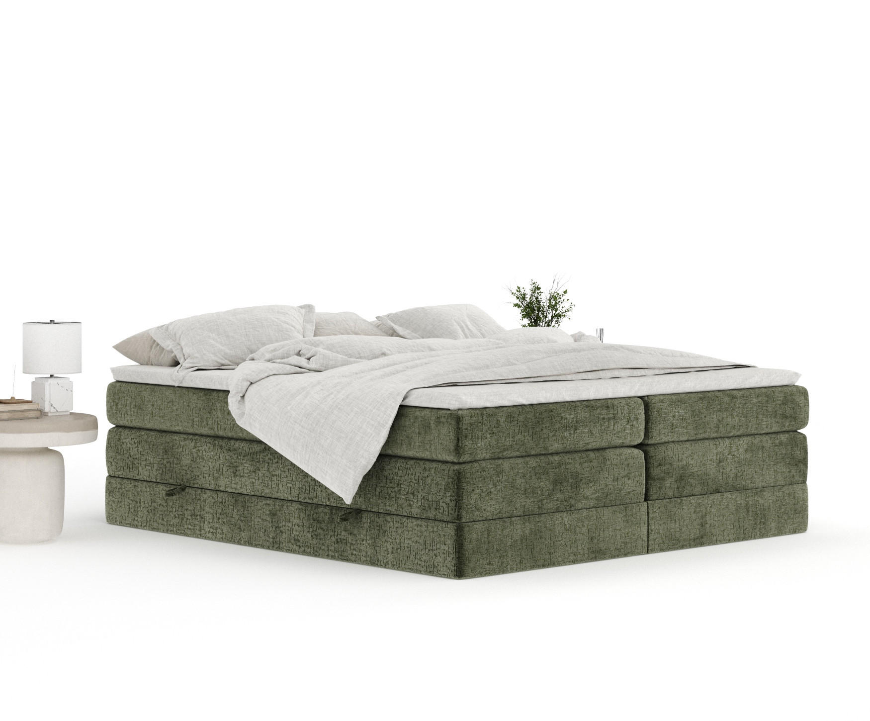 Thumbnail - Maison de Reve Boxspringbett, Olivgrün, Textil, Buche, Kiefer, H2, 7-Zonen, Höhe ca. 40 cm, 180x200 cm, Handmade in Euro...