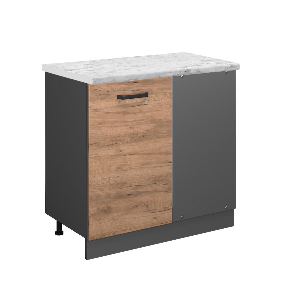 ECKUNTERSCHRANK R-Line Goldkraft Eiche 86 cm AP Marmor - Anthrazit/Eiche Wotan, Holzwerkstoff (86/81.6/60cm) - Vicco