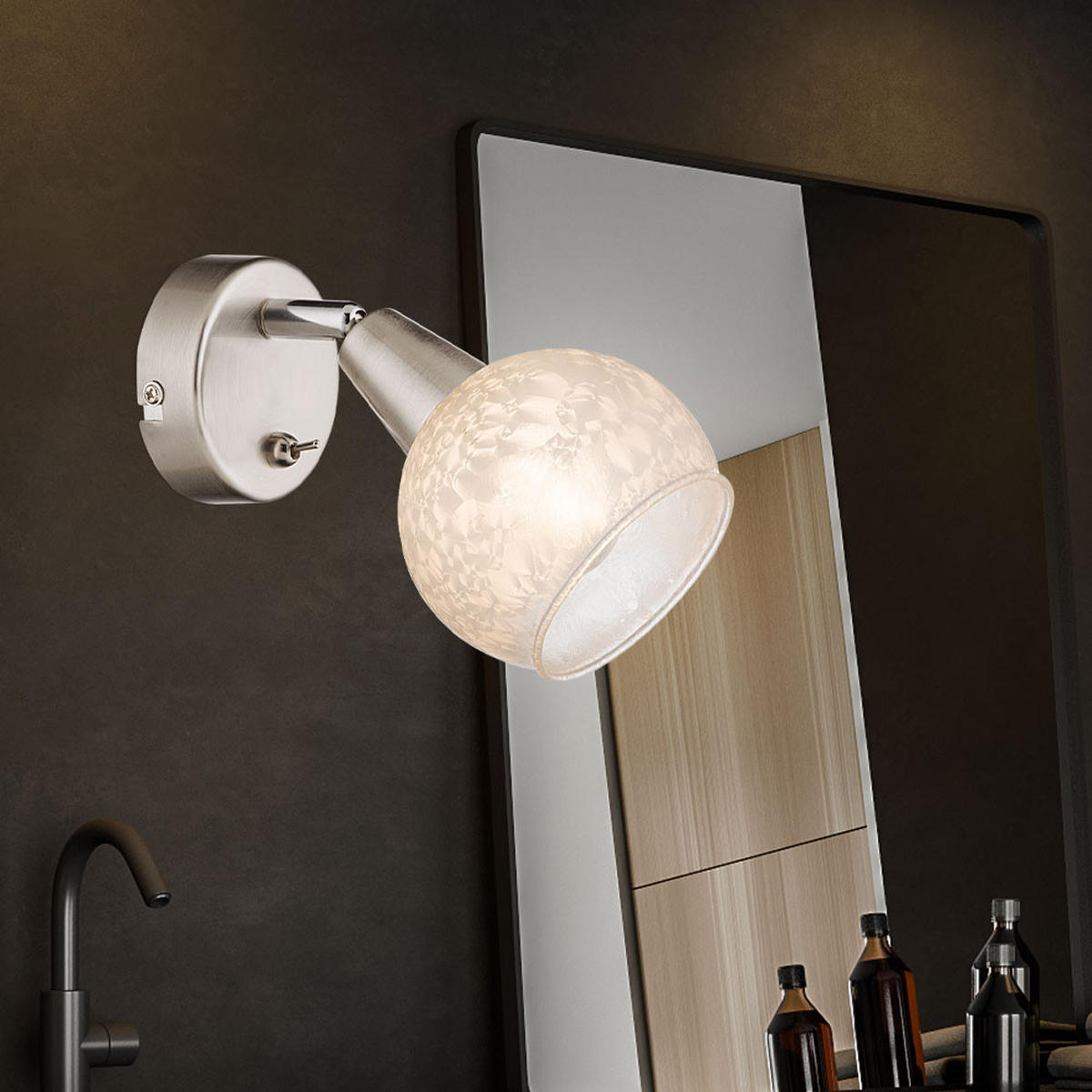 WANDLEUCHTE Metall Silber matt Schwenkbar - Silberfarben, Glas (9.8/15/18.6cm) - Globo Lighting