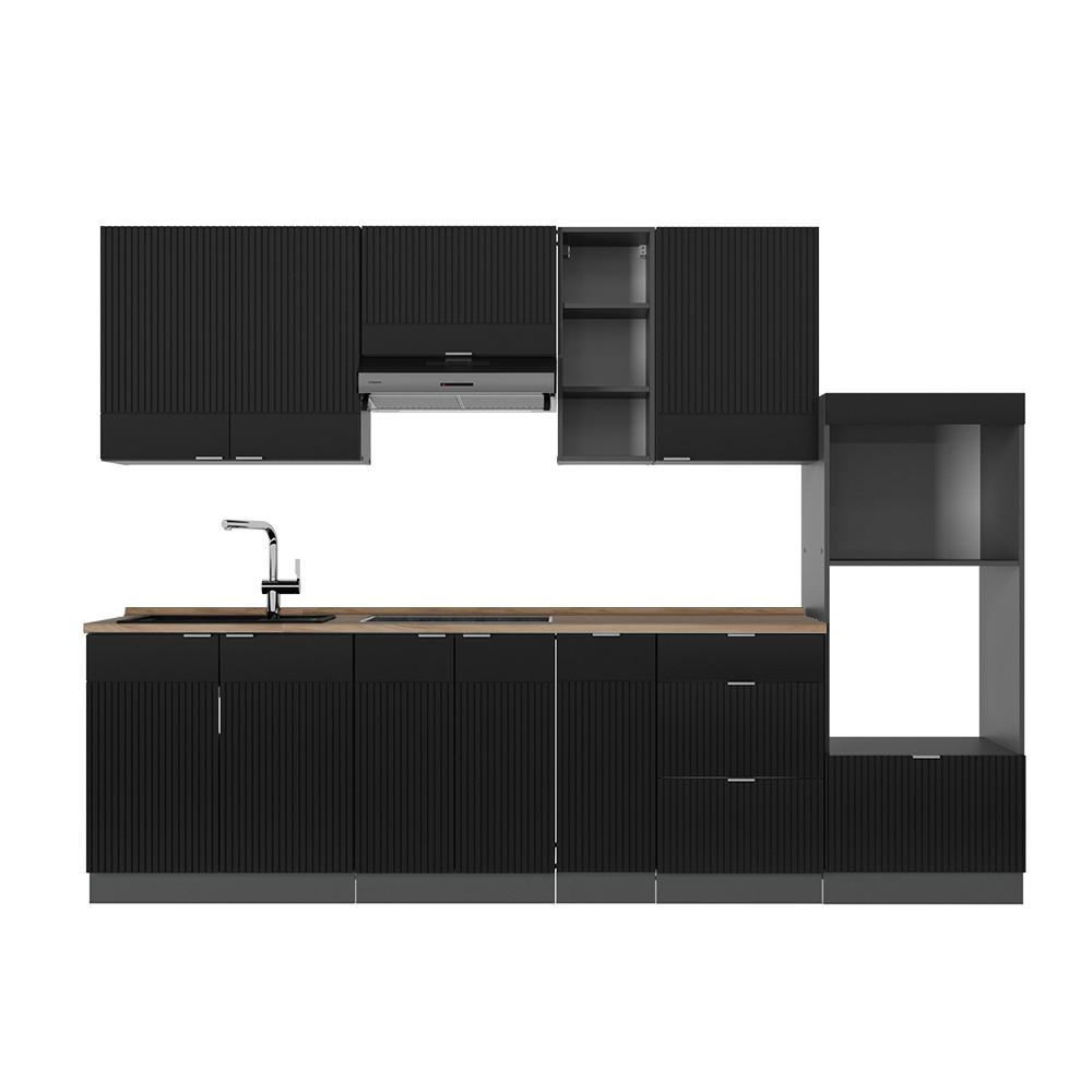 KUCHYŇSKÁ LINKA Fame-Line, černé pruhy/antracit, 280 cm, dub AP - černá/antracitová, kompozitní dřevo (280/81.6/60cm) - Vicco