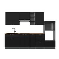 KÜCHENZEILE Fame-Line, Schwarz gestreift/Anthrazit, 280 cm, AP Eiche - Anthrazit/Schwarz, Holzwerkstoff (280/81.6/60cm) - Vicco