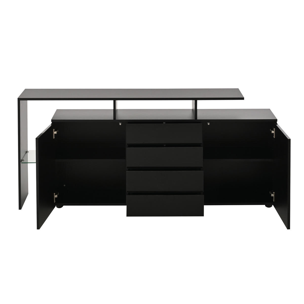 SIDEBOARD LED Schwarz Hochglanz Mehrzweckschrank Stauraum - Schwarz, Holzwerkstoff (35/70/160cm) - FLIEKS