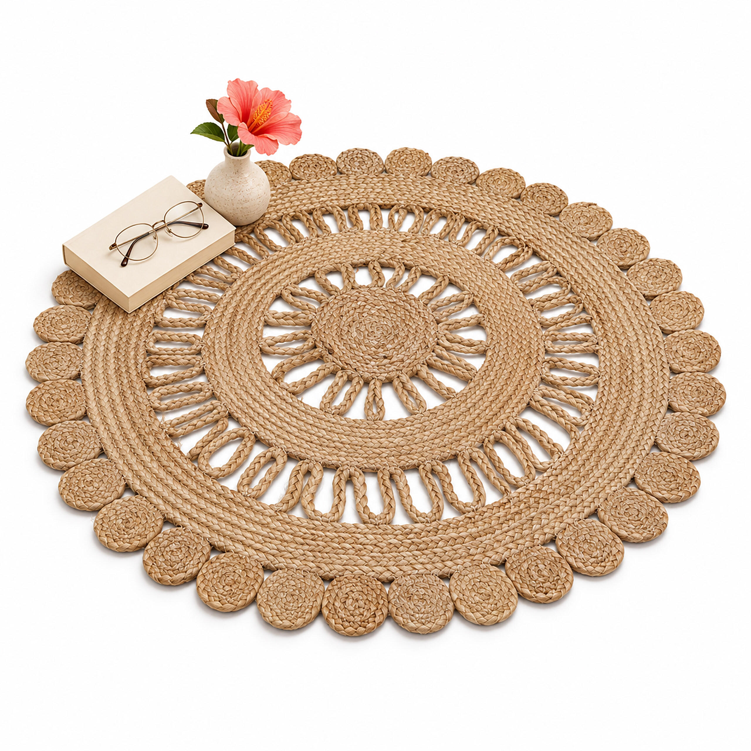 TEPPICH Natur rund Jute handgewebt 60 cm - Sandfarben, Textil (60/60cm) - Relaxdays