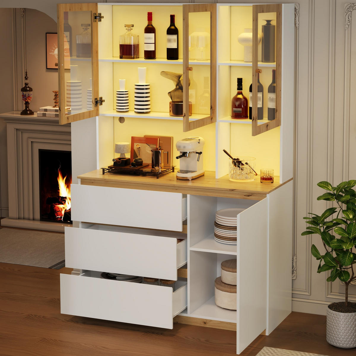 VITRINE aus MDF 120x200cm in Weiß mit LED-Beleuchtung - Weiß, Holzwerkstoff (120/200/24.5cm) - Modfu