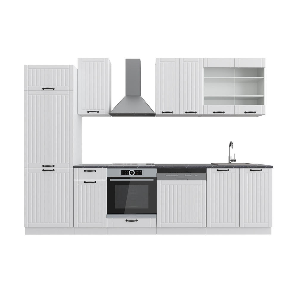 KÜCHENZEILE Fame-Line Weiß Landhaus/Weiß 300 cm , AP Anthrazit - Weiß, Holzwerkstoff (300/81.6/60cm) - Vicco