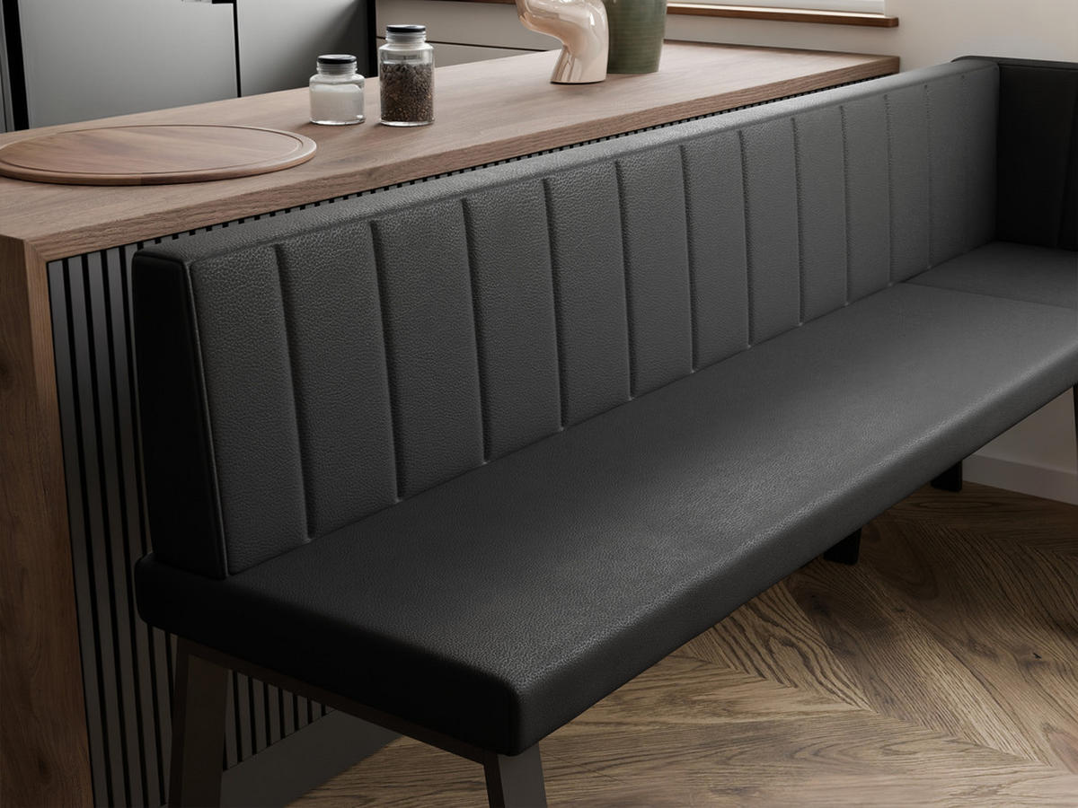 ECKBANK rechts MONO Y Kunstleder gesteppt, 142/196 cm Schwarz - Schwarz, Kunststoff/Textil (142/196cm) - Idohome