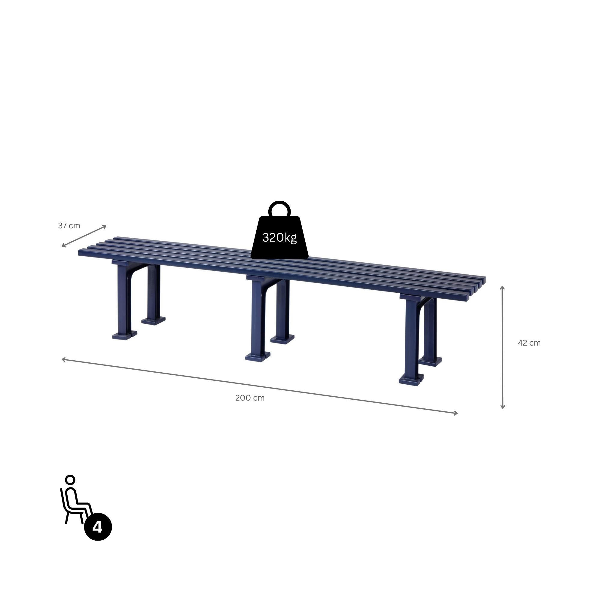 GARTENBANK Kuba 4 Sitzer Blau 42 x 200 x 37 cm Witterungskunststoff & UV Beständiger Kunststoff - Blau, Kunststoff (200/42/37cm) - PROREGAL