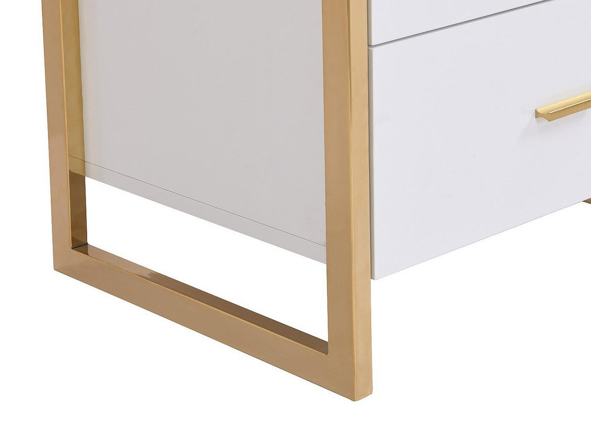 NACHTTISCH mit 2 Schubladen - MDF - Weiß lackiert & Goldfarben - OMBRELIA - Weiß, Holz (40/50/50cm) - Pascal Morabito