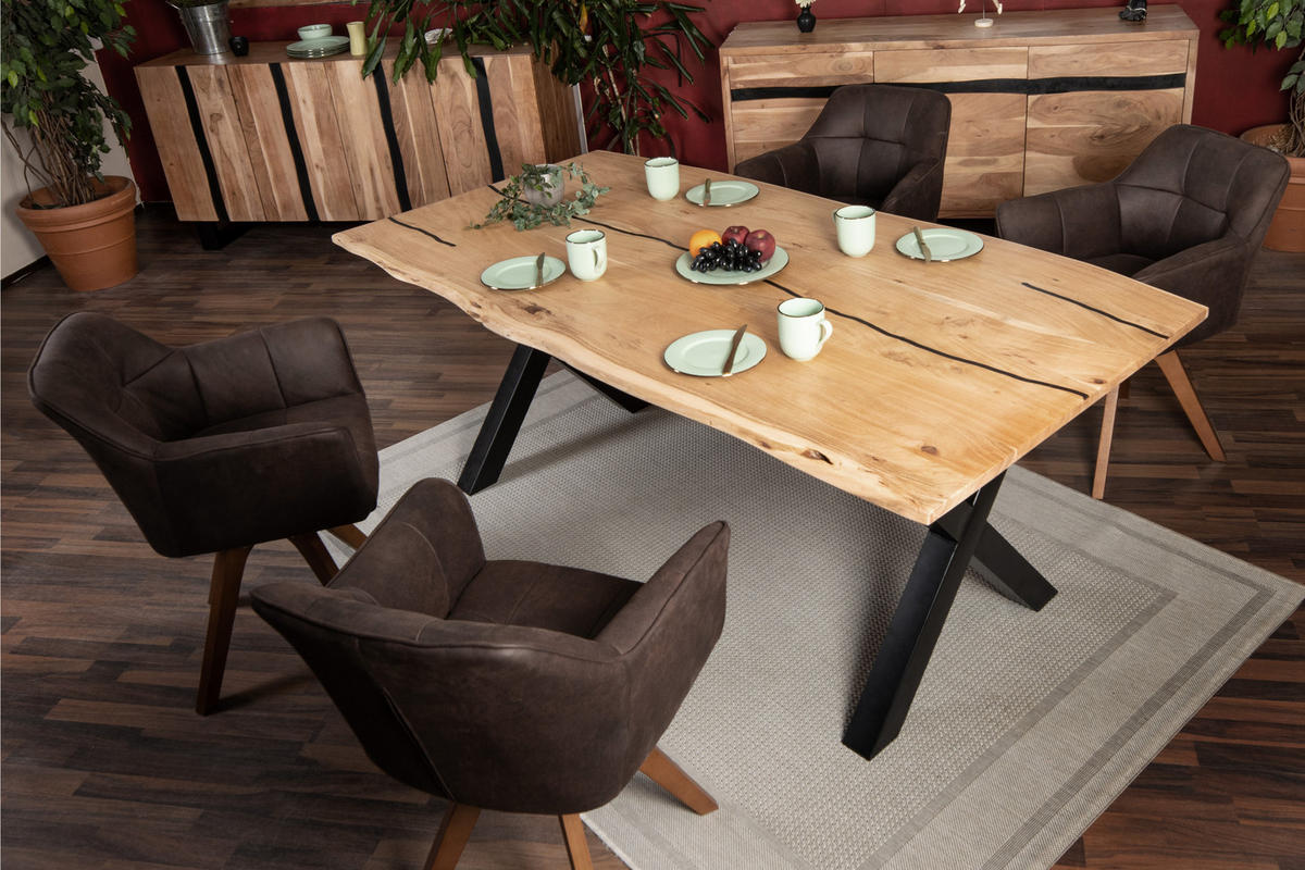 ESSTISCH POLLY - Beige/Schwarz, Holz/Metall (100/220/77cm) - SAM