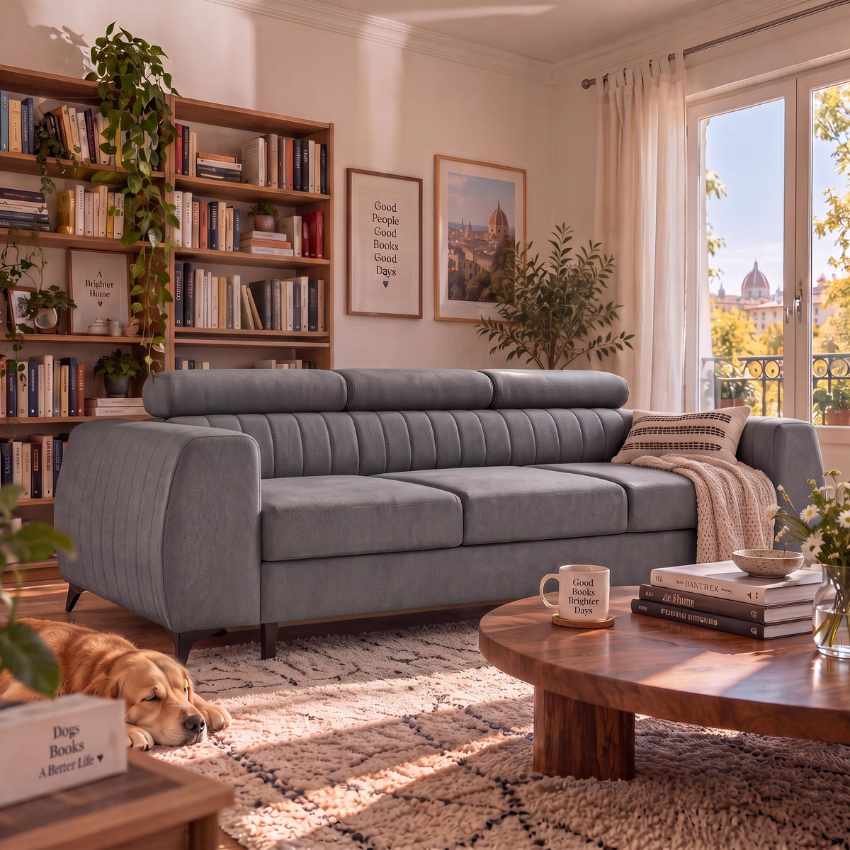 3-SITZER Sofa PIERO mit Schlaffunktion 125x195 Velours Grau - Schwarz/Grau, Holz/Textil (260/90/100cm) - Muffo