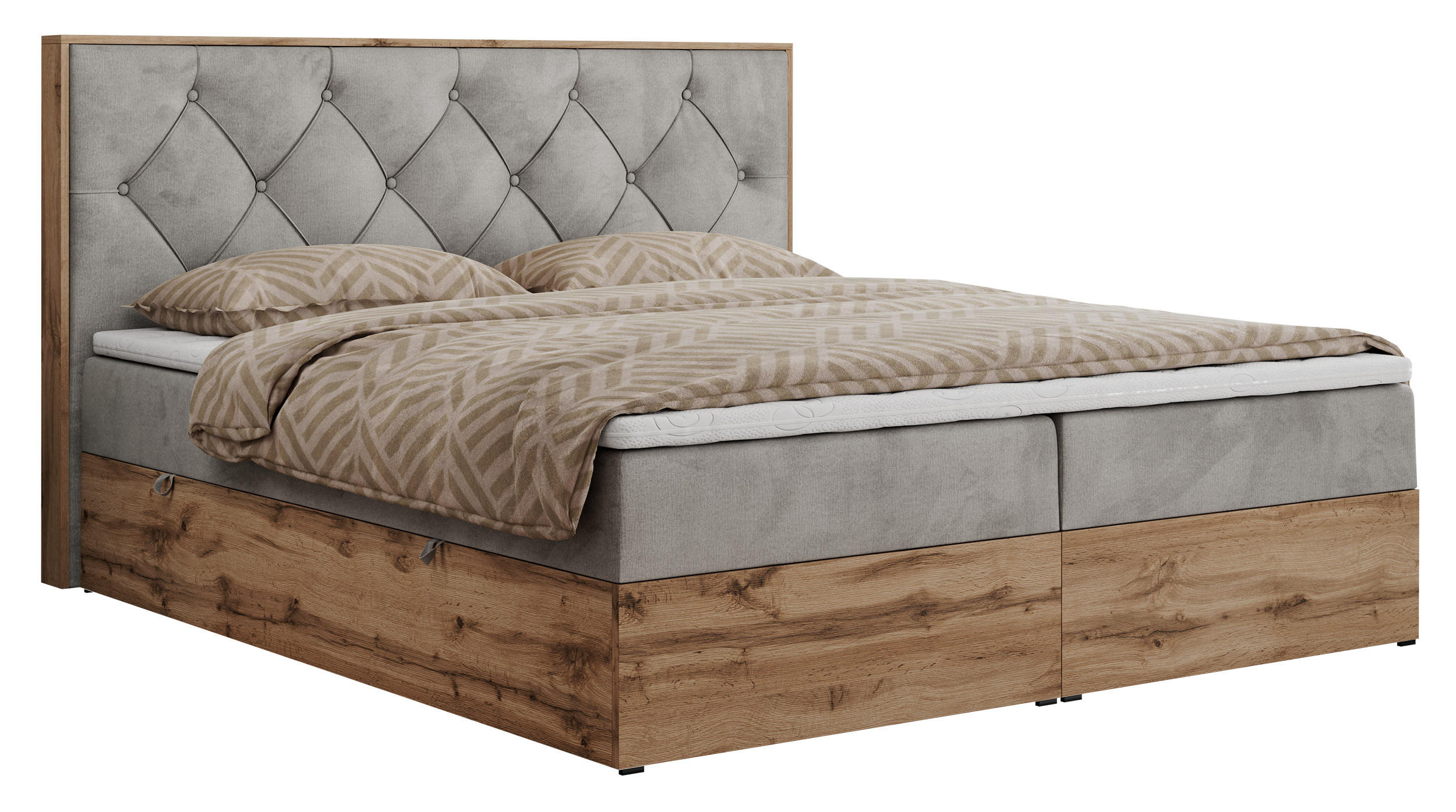 BOXBETT VENETO 140/200 Hellgrau Velvet - H4 - Hellgrau, Holz/Textil (140/200cm) - MKS