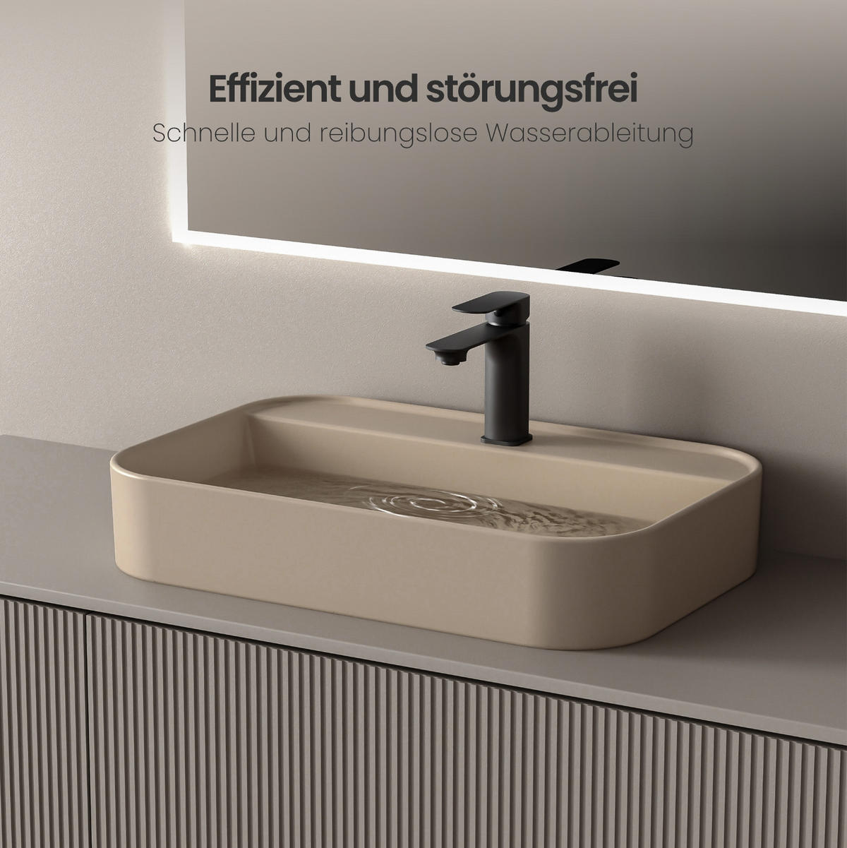 WASCHBECKEN Rechteck Abgerundete Ecken R Mattbeige 40/50/11 cm - Beige, Keramik (40/11/50cm) - EMKE