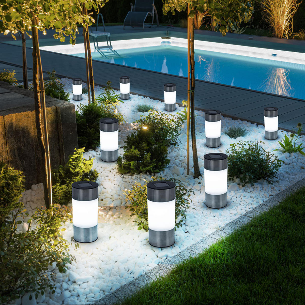LED AUSSENLEUCHTE Edelstahl Silber 9er Set - Silberfarben, Metall (6.3/6.3/23.5cm) - Globo Lighting