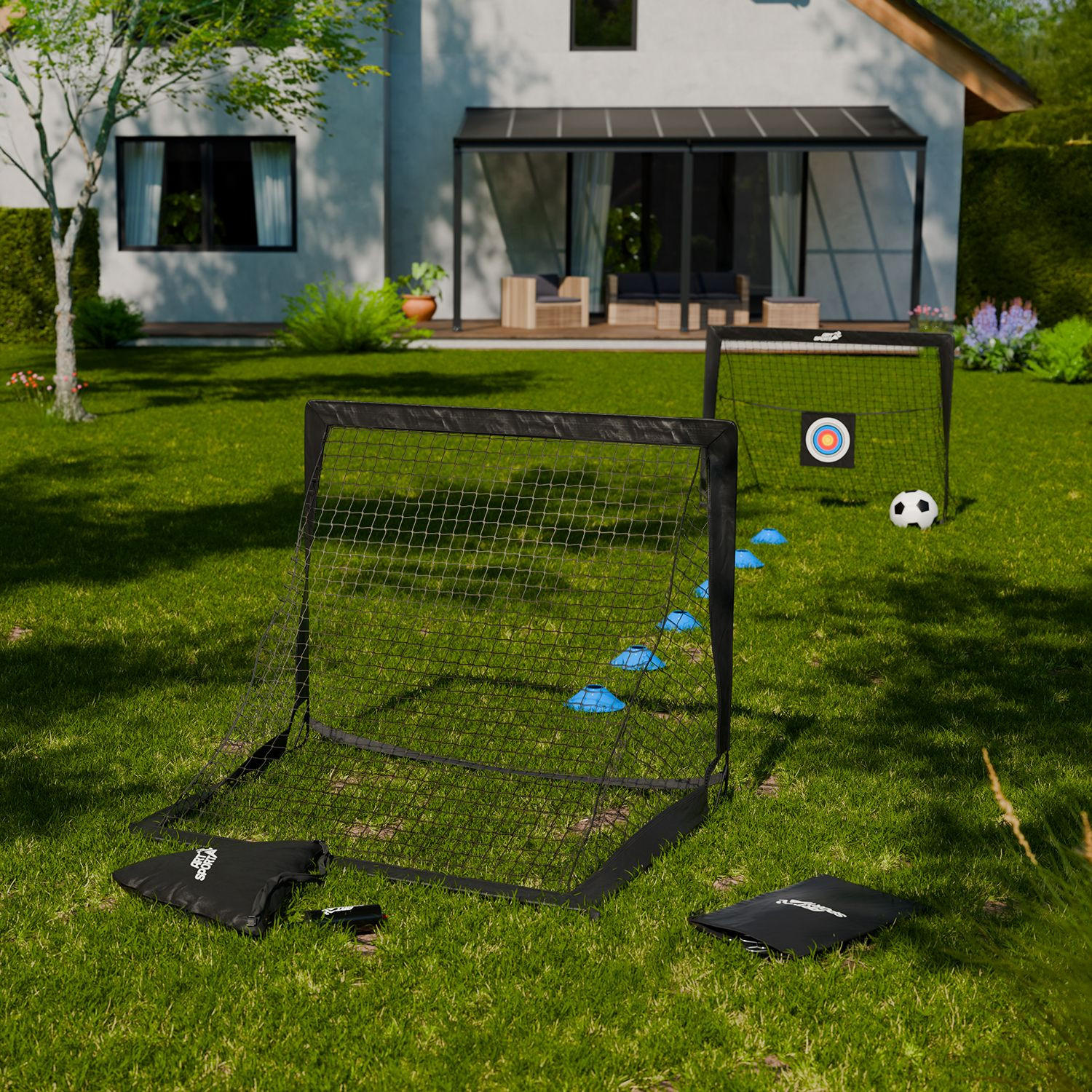 FUSSBALLTOR Goal Master Pop-up inkl Zubehör schwarz (2er-Set) - Schwarz, Kunststoff (120/90cm) - Artsport