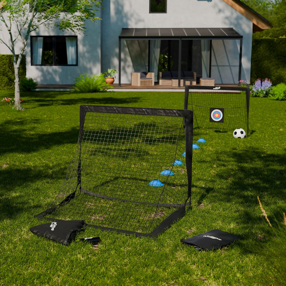 FUSSBALLTOR Goal Master Pop-up inkl Zubehör schwarz (2er-Set) - Schwarz, Kunststoff (120/90cm) - Artsport