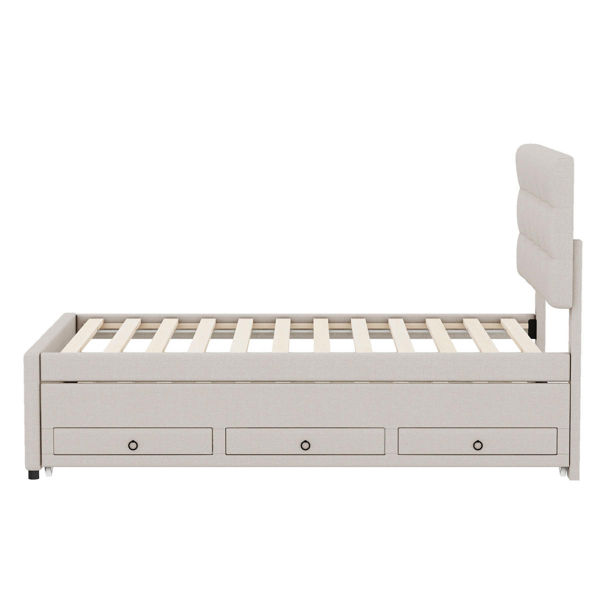 POLSTERBETT aus Leinen 90x200 cm in Beige mit Ausziehbett & 3 Schubladen - Beige, Textil (90/200cm) - Modfu