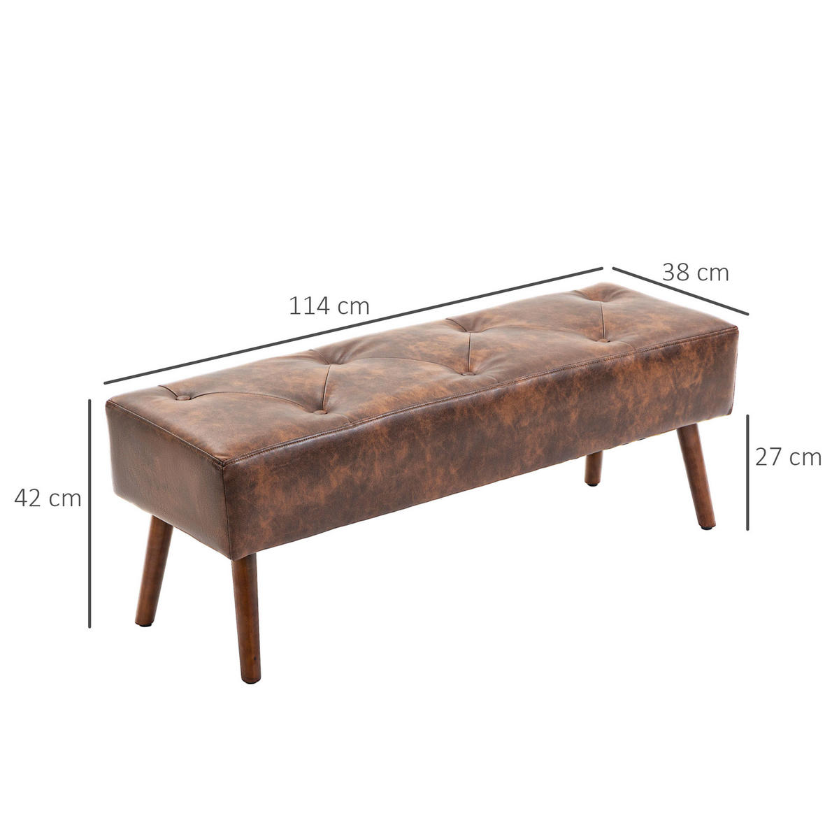 HOCKERBANK DE-12814 Knopfheftung, Vintage-Stil Braun - Braun, Holzwerkstoff (38/42/114cm) - ComfortXL