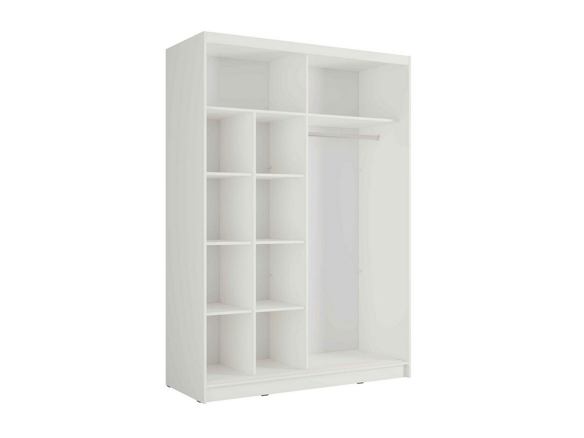 SCHWEBETÜRENSCHRANK VEYDAR 155/215/62cm 2-türig mit Spiegel Weiß - Weiß, Holzwerkstoff (155/215/62cm) - MASSENO