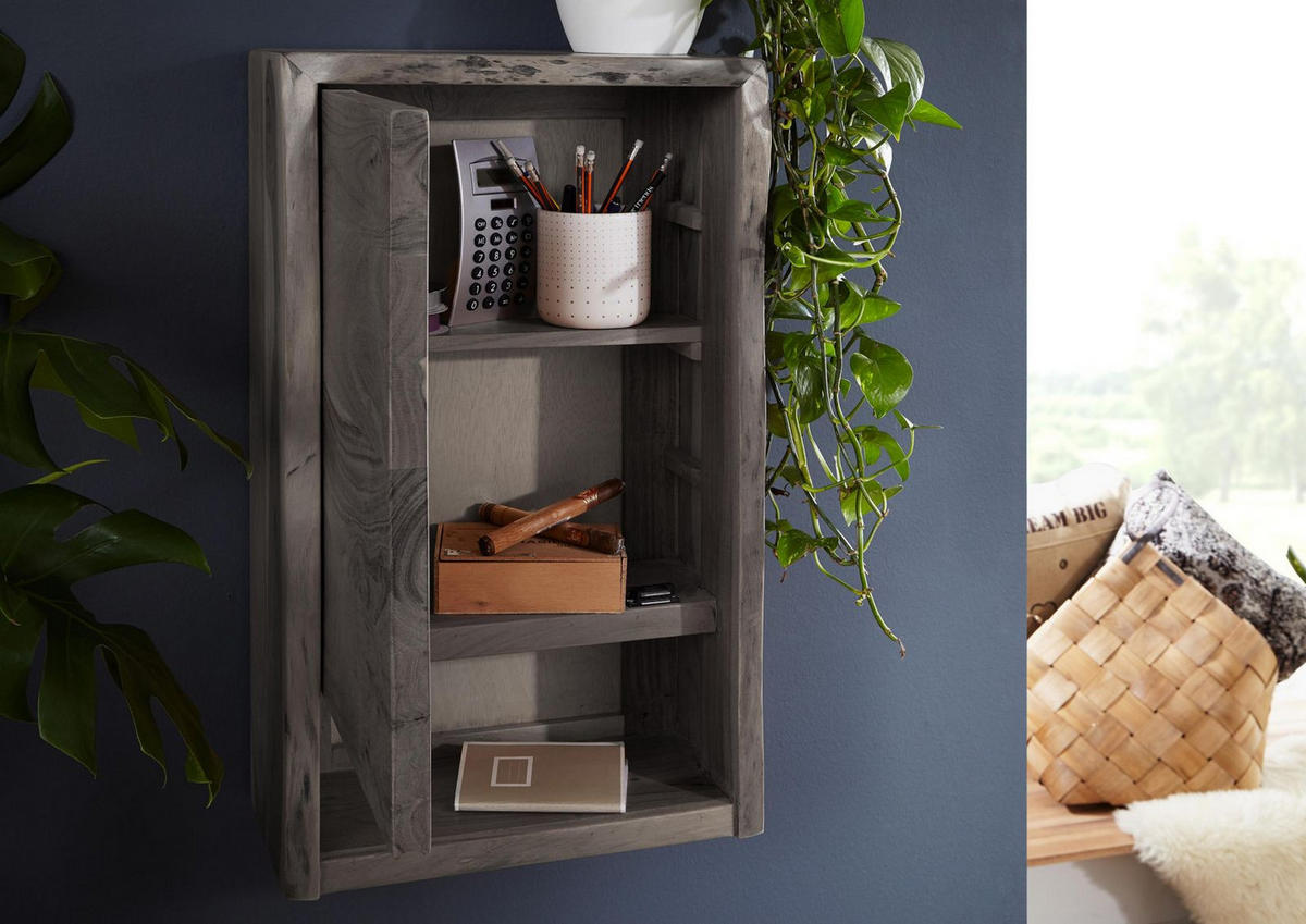 HÄNGESCHRANK Akazie 40x20x70 grau lackiert PURE ACACIA #602 - Grau, Holz (40/70/20cm) - Massivmoebel24