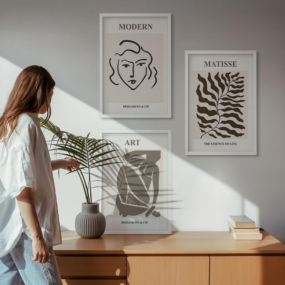 WANDBILDER 3er-Set - 40x60 cm Weißer Rahmen - Stilvolle Grafiken, Linien, Zeichen - Weiß, Kunststoff (40/60cm) - ArtPrintCave